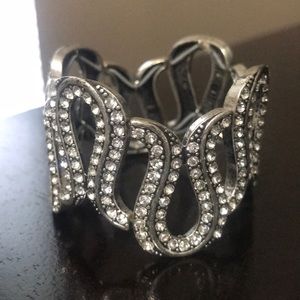 Rhinestone Silver Stretch Statement Bracelet